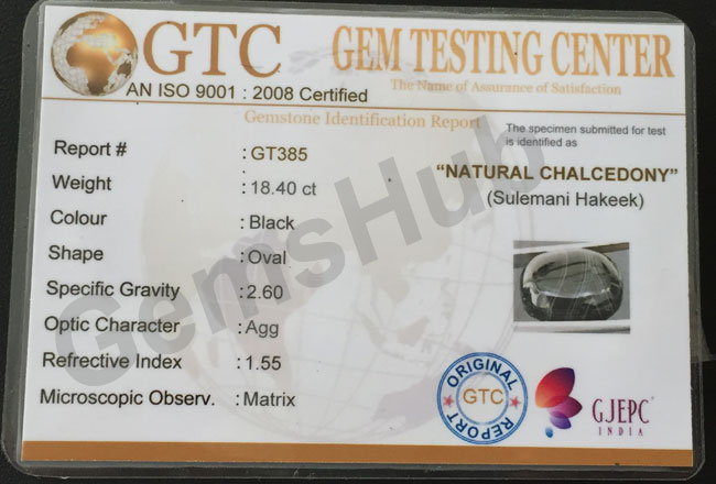 Natural Certified Sulemani Black Hakik Stone, 18.4